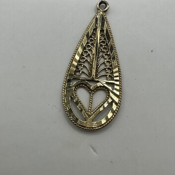 Gold Vermeil Made in Turkey 925 Filligree Heart 1" Pendant Heart Teardrop - Picture 3 of 7